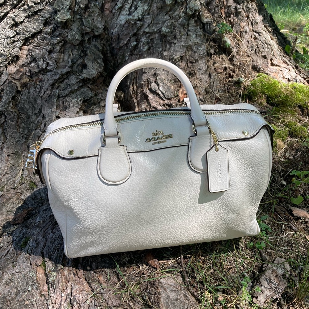 Coach Mini Bennett White Cream Chalk Color Soft Pebbled Leather Satchel Hand Bag - Picture 3 of 17